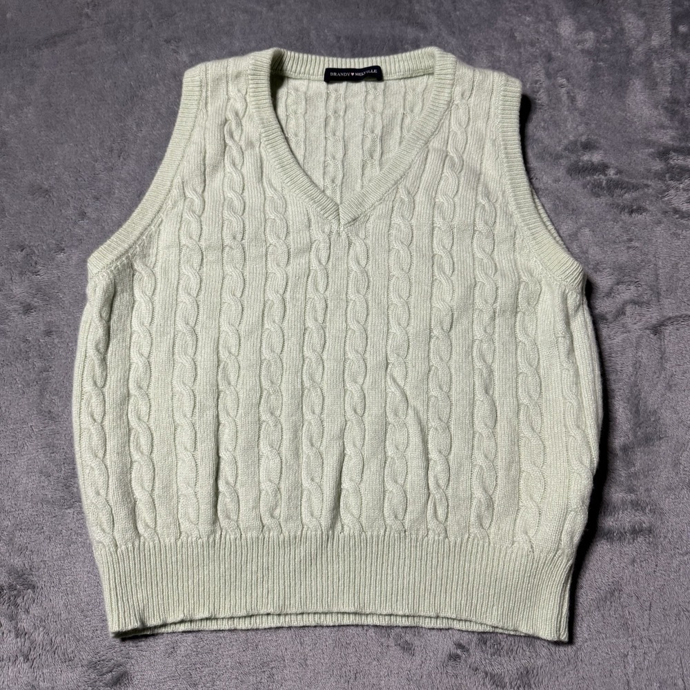 Brandy Melville Sweater Vest Womens OS Cable Knit Wool Cashmere Italy Preppy Y2K